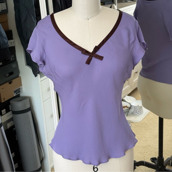 Sunny Leigh Purple Flutter Sleeve Blouse with Tie Front Size: S - Picture 3 of 9